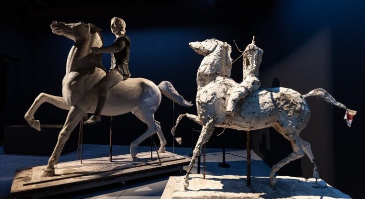 Studies of the sculpture of Alexander the Great on display at the Yannis Pappas - In Quest of Alexander Exhibition