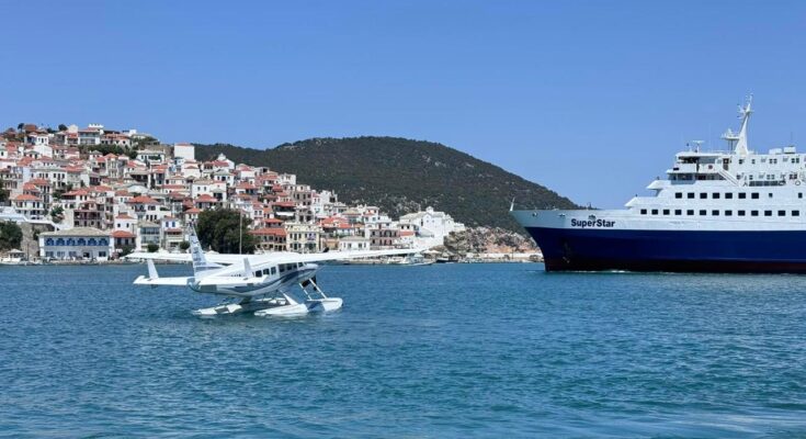 Hellenic Seaplanes carrying out test flights in Skopleos.