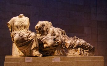 The Parthenon sculptures displayed at the British Museum, London.