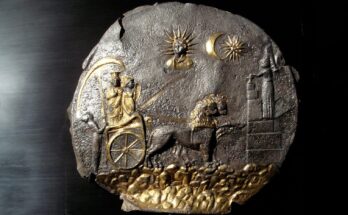 Plate depicting Cybele, a votive sacrifice and the sun God from Ai Khanoum, 3rd century BC