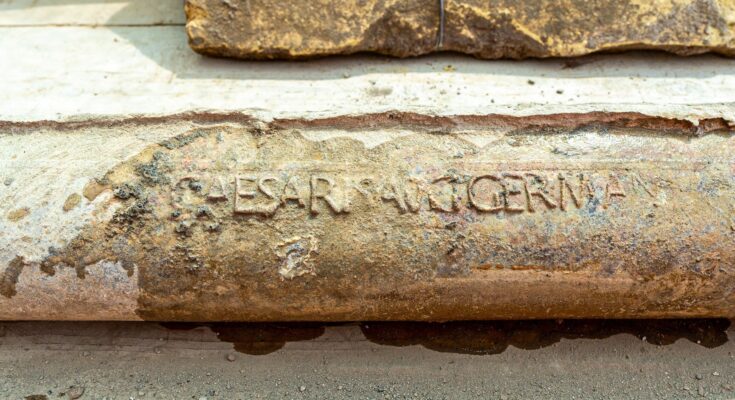 A lead pipe found in the garden of Roman Emperor Caligula with his name