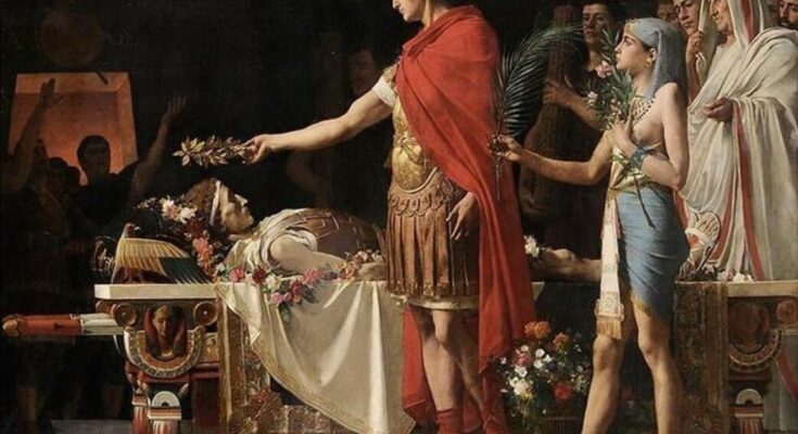 Roman emperor Augustus at the tomb of Alexander the Great