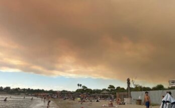 Smoke above a Voula beach.