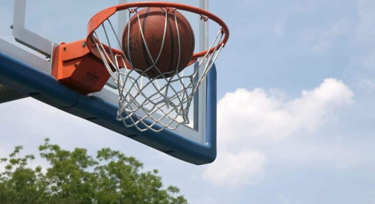 Basketball ball in a hoop