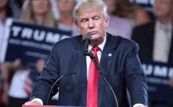 Donald Trump speaking with supporters at a campaign rally at Veterans Memorial Coliseum in Phoenix, Arizona