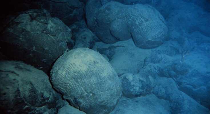 Pillow basalt crop that forms the Earth's deepest mantle rocks