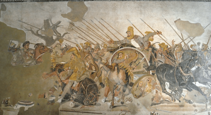 Alexander the Great fighting at the battle of Issus against Darius III of Persia