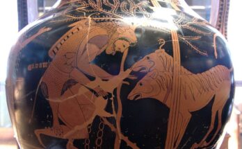 Cerberus and Heracles, legendary founder of the Olympic Games