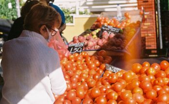 Woman buying tomatoes at a market