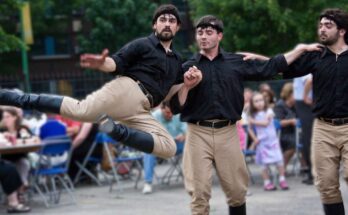 Men dancing Pentozali, a traditional dance from Crete.