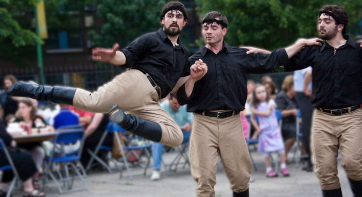 Men dancing Pentozali, a traditional dance from Crete.