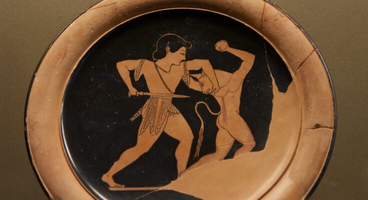 Theseus and the Minotaur, a suggested but unlikely example of the fall of the Minoans in Greek mythology.