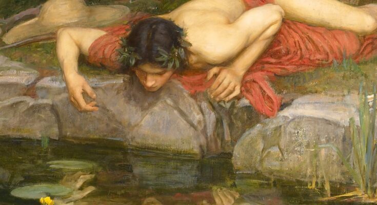 Painting of Narcissus looking at his reflection