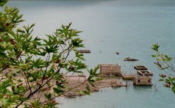 Mornos lake in Greece at low levels