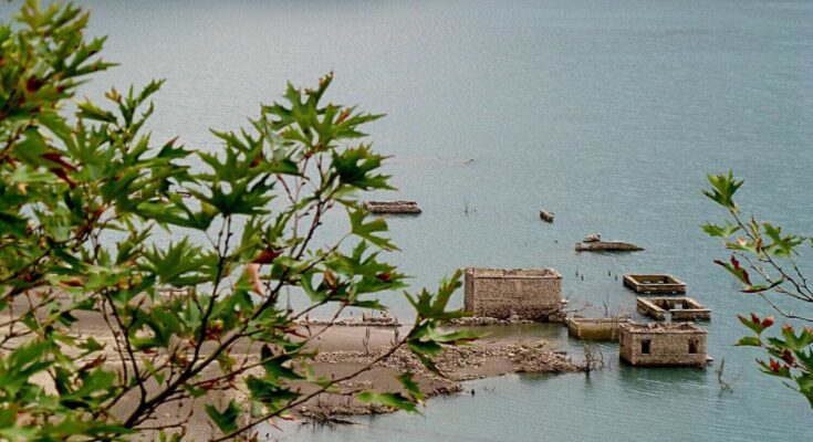 Mornos lake in Greece at low levels