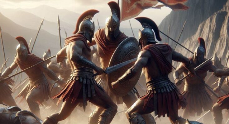 ancient Athenians fighting. AI depiction.