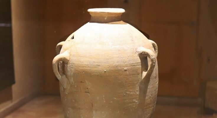 Broken Bronze Age jar restored.