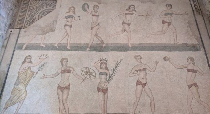 Mosaic Roman Women in Bikini