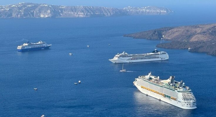 Cruise ships off Santorini