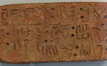 A Minoan Linear A inscription on a clay tablet from Crete, probably 15th century BC.