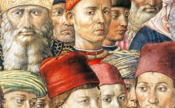 A portrait of the Medici with Benozzo Gozzoli. The great Greek philosopher Pletho can be observed among them. From the Magi Chapel in the Palazzo Medici Riccardi of Florence.