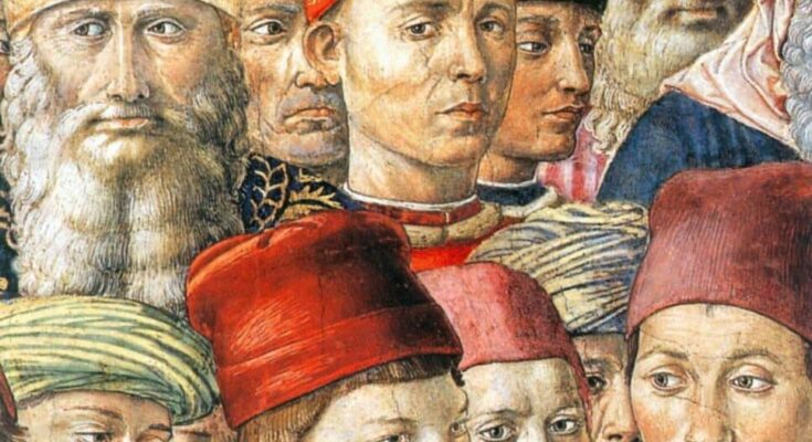 A portrait of the Medici with Benozzo Gozzoli. The great Greek philosopher Pletho can be observed among them. From the Magi Chapel in the Palazzo Medici Riccardi of Florence.