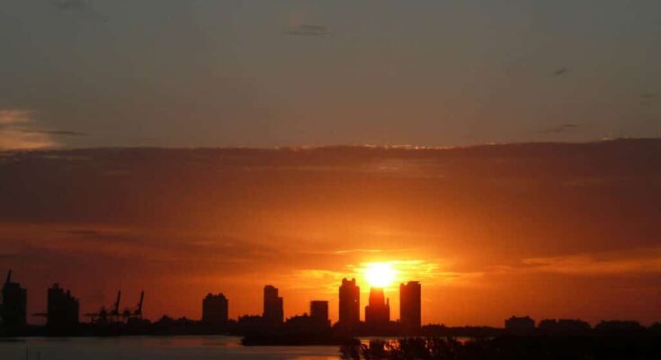 Sunset at the Port of Miami, which is part of the ILA