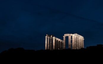 The Temple of Poseidon at Sounion by night