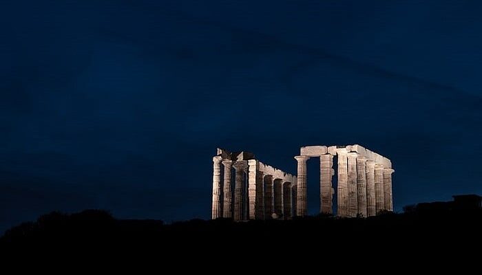 The Temple of Poseidon at Sounion by night