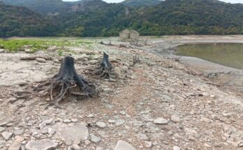 Ruins of submerged village Fagos in Kato Kalentini.