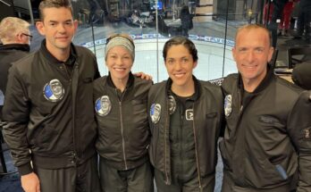 Crew members of SpaceX’s Polaris Dawn mission pose for a photo after their historic private spacewalk and successful return to Earth.