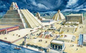 The old Templo Mayor, in the city of Tenochtitlan prior to the arrival of the Spanish.