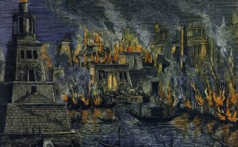 Painting of the burning of the Great Library in Alexandria