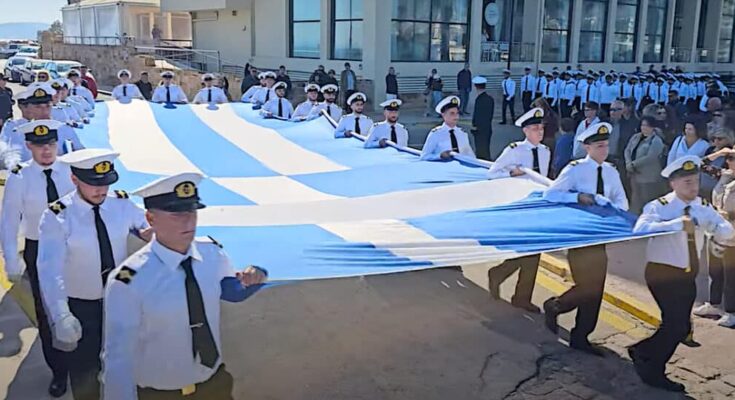 Massive Greek flag on Chios ahead of OXI Day