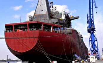 LNG carrier transporting liquefied natural gas across the sea.