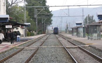 Livadia railway station, the site of a passenger incident highlighting safety issues in the Greek rail system.