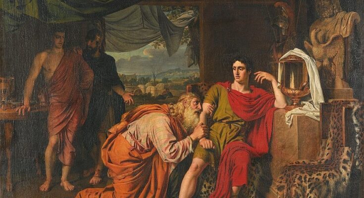 King Priam begging Achilles for the return of Hector's body