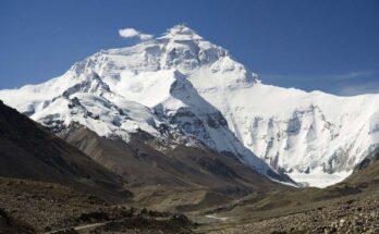 Mount Everest North Face as seen from the base camp, Tibet