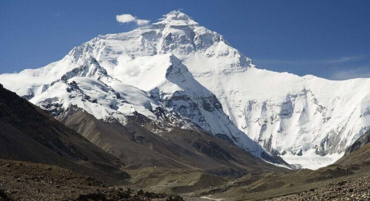 Mount Everest North Face as seen from the base camp, Tibet