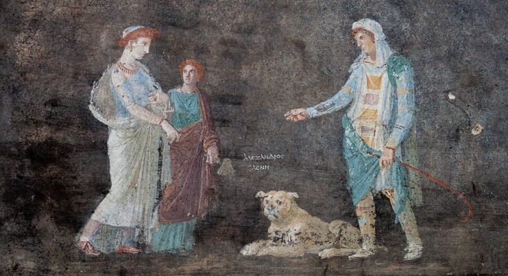 fresco from Pompeii, showing Trojan prince Paris with Helen of Troy (1st century AD)