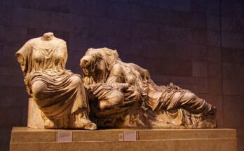 The Parthenon ("Elgin") sculptures displayed in the British Museum, London.