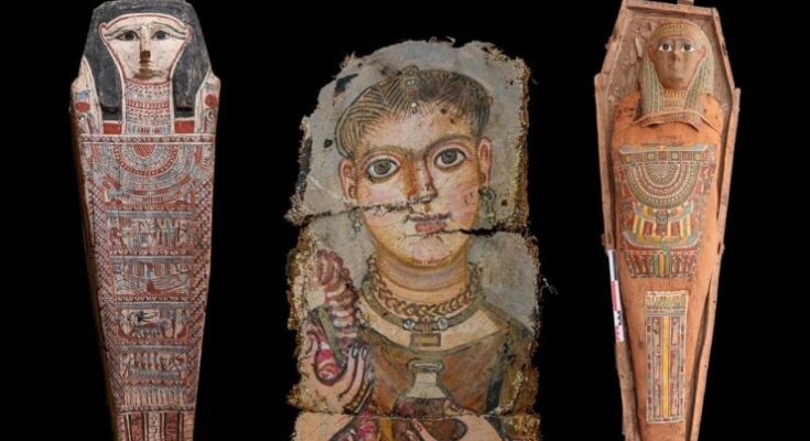 Fayoum greek and roman portraits and mummies in Egypt