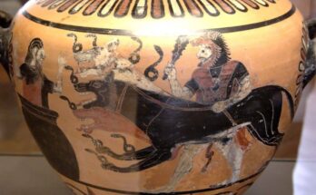 Heracles, Cerberus and Eurystheus. Ancient Greek art