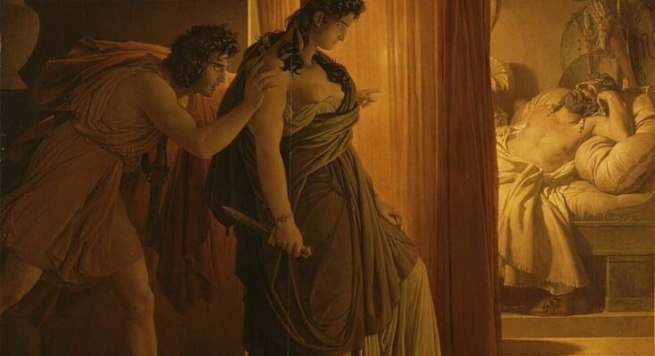 Part of a painting by Pierre-Narcisse Guérin (1817) of the murder of Agamemnon by Clytemnestra