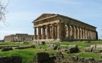 The ancient Greek temple of Poseidon (Neptune) or Hera in Paestum, Italy. ancient Greeks called the city Poseidonia